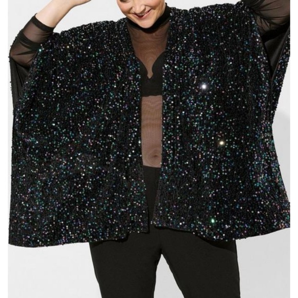 ๐ Multi Colour Sequin Black Ruana One Size NWT Torrid New! - Picture 3 of 7
